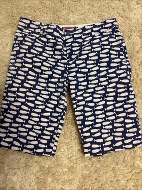 Vineyard Vines Navy & White Whale Pattern Flat Front Shorts